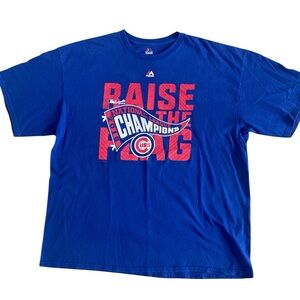 Chicago Cubs Raise The Flag 2016 Championship Tshirt Majestic Mens Size 2XL MLB
